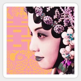 Chinese Opera Star Orange with Blush Pink Double Happiness Symbol- Hong Kong Retro Sticker